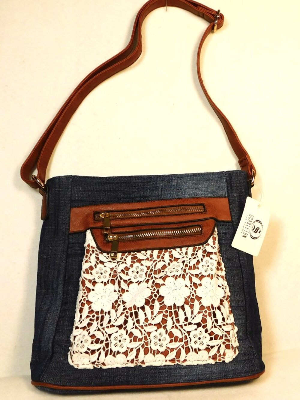 SCARLETON Los Angeles Blue Denim/White Lace Crossbody Bag Blue Denim H174007 NWT